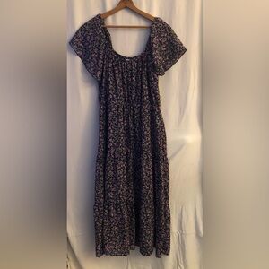 Long, short sleeve dress.